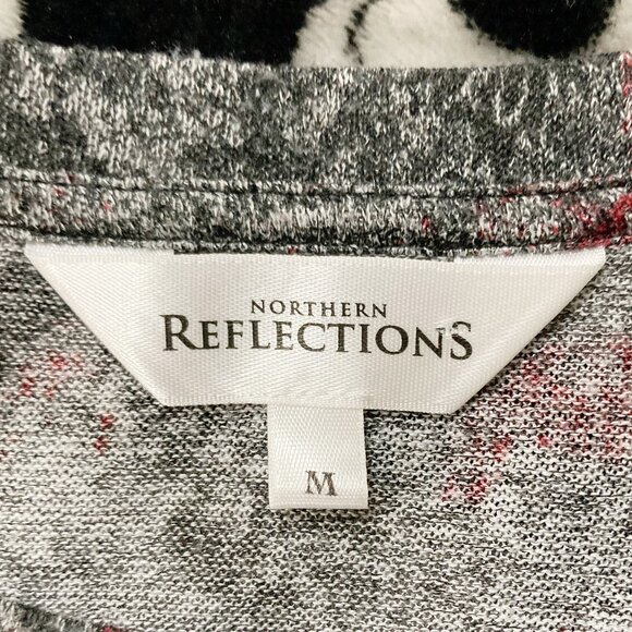 NORTHERN REFLECTIONS Red grey black floral sweater w/ lace trim MEDIUM LARGE XL - Picture 2 of 16
